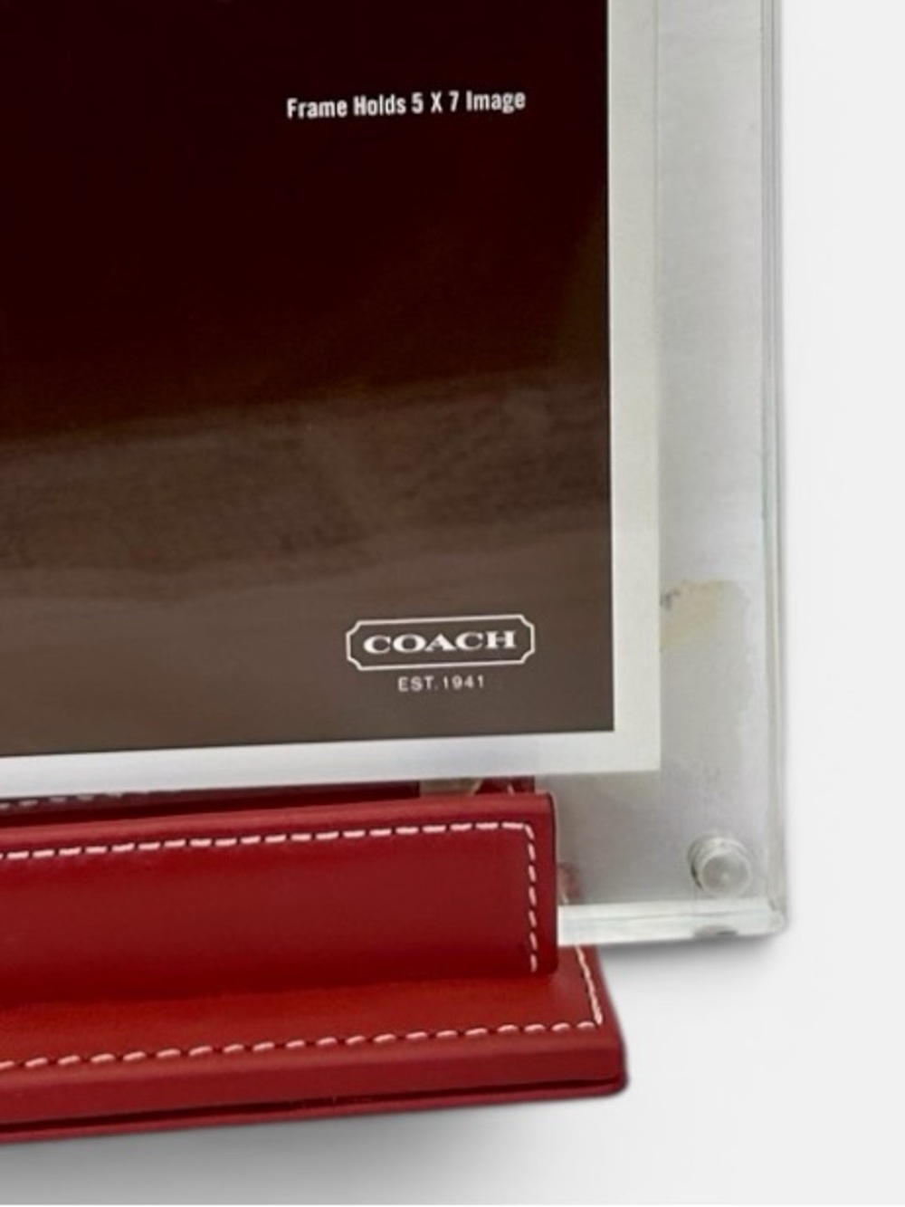 Coach Red Leather Stand with Acrylic Magnetic Frame 5x7